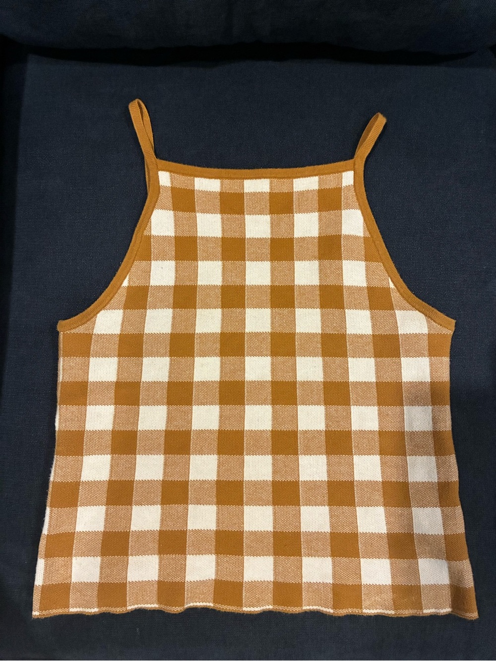 Madewell Gingham Apron Knit Tank Top Camisole Size S Cream and Gold
